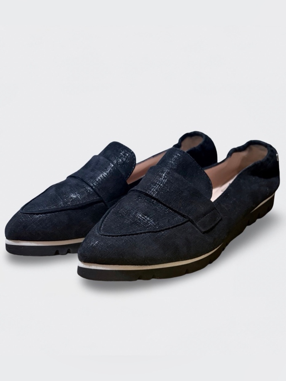AGL Micro Pointed Toe Loafers Metallic Voila Black Suede EU 37 / US 7 Italian